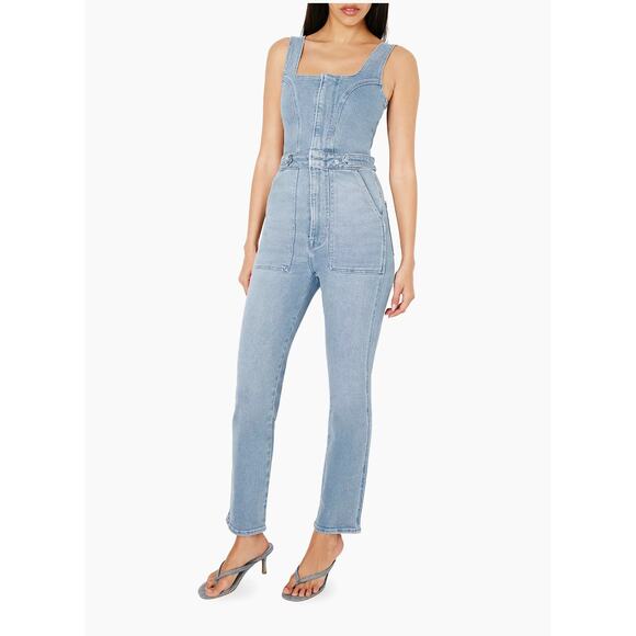 Good American Fit For Success Denim Sleeveless Jumpsuit size 2  / US small - Picture 1 of 12